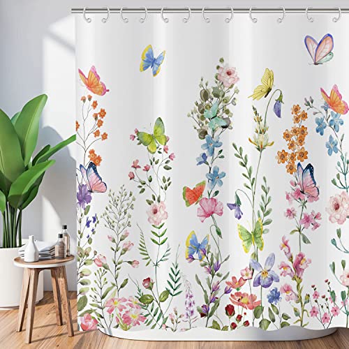 Hnmdmyi Duschvorhang Blumen 180x200, Bunte Blumen Grünes Blätter Duschvorhänge Aquarell Wildblume Pflanze Botanisch Badewanne Vorhang Wasserdicht Polyester Stoff Waschbar Badevorhang mit Haken Hnmdmyi Duschvorhang Blumen 180x200, Bunte Blumen Grünes Blätter Duschvorhänge Aquarell Wildblume Pflanze Botanisch Badewanne Vorhang Wasserdicht Polyester Stoff Waschbar Badevorhang mit Haken von Hnmdmyi