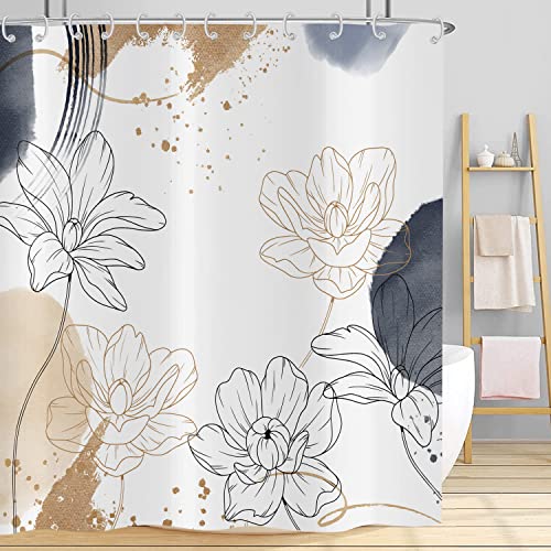 Hnmdmyi Duschvorhang Boho 120x180, Abstrakte Blumen Duschvorhänge Mid Century Modern Geometrisch Minimalistisch Ästhetisch Kunst Badewanne Vorhang Wasserdicht Polyester Stoff Waschbar Badevorhang von Hnmdmyi