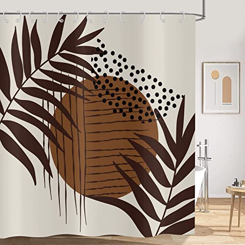 Hnmdmyi Duschvorhang Boho 120x180, Abstrakte Braune Blätter Duschvorhänge Mid Century Modern Minimalistisch Geometrisch Ästhetisch Kunst Beige Badewanne Vorhang Wasserdicht Stoff Waschbar Badevorhang von Hnmdmyi