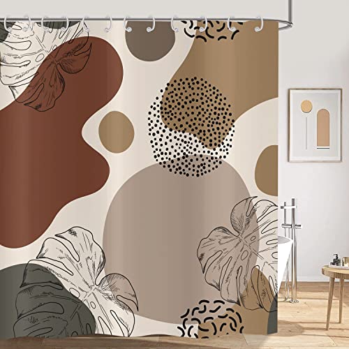 Hnmdmyi Duschvorhang Boho 180x240, Abstrakte Tropische Blätter Braun Duschvorhänge Modern Minimalistisch Geometrisch Ästhetische Kunst Badewanne Vorhang Wasserdicht Stoff Waschbar Badevorhang von Hnmdmyi