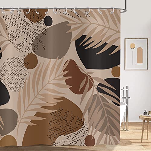 Hnmdmyi Duschvorhang Boho 180x240, Abstraktes Blatt Pflanze Braun Badewanne Vorhang Mid Century Modern Minimalistisch Geometrisch Ästhetisch Kunst Wasserdicht Polyester Stoff Waschbar Badevorhang von Hnmdmyi