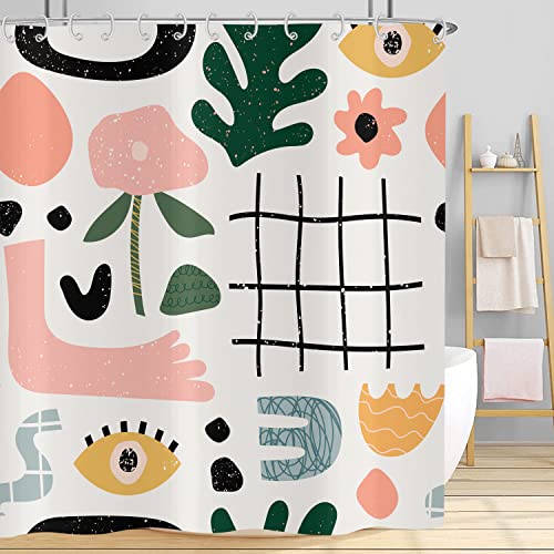 Hnmdmyi Duschvorhang Boho 240x180, Abstrakte Mid Century Duschvorhänge Bunte Moderne Geometrische Ästhetische Kunst Badewanne Vorhang Wasserdicht Polyester Stoff Waschbar Badevorhang mit Haken von Hnmdmyi