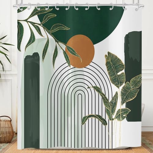 Hnmdmyi Duschvorhang Boho 240x180, Mid Century Abstrakt Grüne Blätter Modern Sonne Minimalistisch Ästhetisch Geometrisch Neutral Badewanne Vorhang Wasserdicht Polyester Stoff Waschbar Badevorhang Hnmdmyi Duschvorhang Boho 240x180, Mid Century Abstrakt Grüne Blätter Modern Sonne Minimalistisch Ästhetisch Geometrisch Neutral Badewanne Vorhang Wasserdicht Polyester Stoff Waschbar Badevorhang von Hnmdmyi