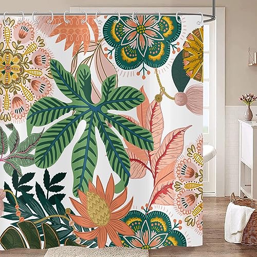 Hnmdmyi Duschvorhang Boho Blumen 120x180, Abstrakte Böhmische Blumen Tropische Blätter Bunte Badewanne Vorhang Mid Century Modern Ästhetische Kunst Wasserdicht Polyester Stoff Waschbar Badevorhang von Hnmdmyi
