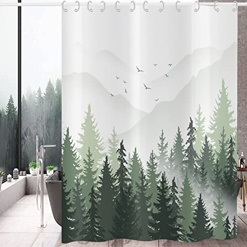 Hnmdmyi Duschvorhang Grün 180x180, Nebliger Wald Berg Natur Baum Pflanze Waldland Dekorative Badewanne Vorhang Wasserdicht Polyester Stoff Waschbar Badevorhang für Badezimmer mit Haken von Hnmdmyi