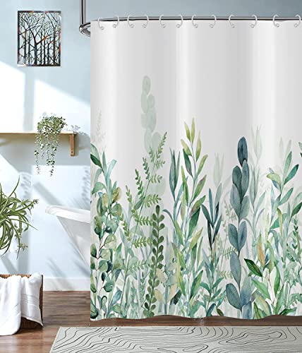 Hnmdmyi Duschvorhang Grüne Blätter 120x180, Salbei Grün Eukalyptus Blätter Duschvorhänge Aquarell Pflanze Botanisch Natur Badewanne Vorhang Wasserdicht Polyester Stoff Waschbar Badevorhang mit Haken von Hnmdmyi