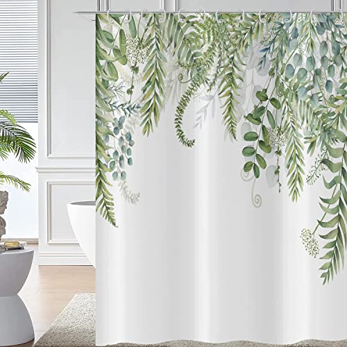 Hnmdmyi Duschvorhang Grüne Blätter 165x180, Eukalyptus Blatt Duschvorhänge Aquarell Pflanze Botanisch Natur Badewanne Vorhang Wasserdicht Polyester Stoff Waschbar Badevorhang für Badezimmer mit Haken von Hnmdmyi