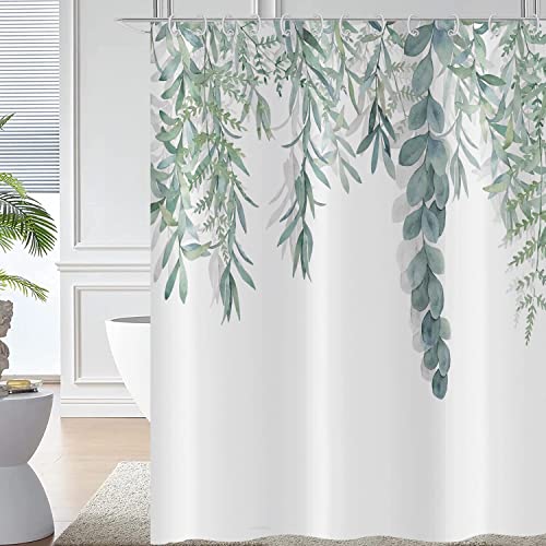 Hnmdmyi Duschvorhang Grüne Blätter 180x180, Eukalyptus Blatt Duschvorhänge Aquarell Pflanze Botanisch Natur Badewanne Vorhang Wasserdicht Polyester Stoff Waschbar Badevorhang für Badezimmer mit Haken von Hnmdmyi