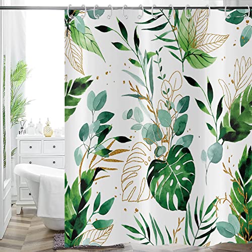 Hnmdmyi Duschvorhang Grüne Blätter 180x200, Tropische Eukalyptus Blatt Pflanze Botanisch Duschvorhänge Abstrakt Boho Aquarell Badewanne Vorhang Wasserdicht Polyester Stoff Waschbar Badevorhang von Hnmdmyi