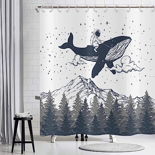 Hnmdmyi Duschvorhang Lustig 180x180, Astronaut Reitender Wal Duschvorhänge Berg Nebliger Wald Kinder Badewanne Vorhang Wasserdicht Polyester Stoff Waschbar Badevorhang für Badezimmer mit Haken Hnmdmyi Duschvorhang Lustig 180x180, Astronaut Reitender Wal Duschvorhänge Berg Nebliger Wald Kinder Badewanne Vorhang Wasserdicht Polyester Stoff Waschbar Badevorhang für Badezimmer mit Haken von Hnmdmyi