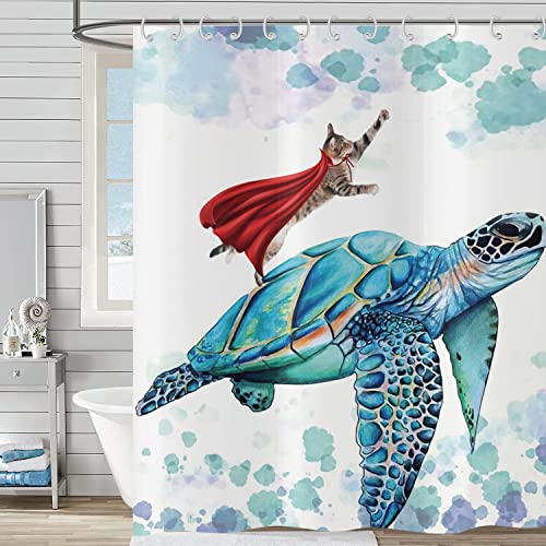 Hnmdmyi Duschvorhang Lustig 180x180, Katze Duschvorhänge Türkis Seeschildkröte Ozean Unterwasser Kinder Badewanne Vorhang Wasserdicht Polyester Stoff Waschbar Badevorhang für Badezimmer mit Haken Hnmdmyi Duschvorhang Lustig 180x180, Katze Duschvorhänge Türkis Seeschildkröte Ozean Unterwasser Kinder Badewanne Vorhang Wasserdicht Polyester Stoff Waschbar Badevorhang für Badezimmer mit Haken von Hnmdmyi
