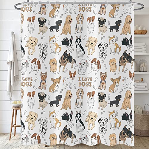 Hnmdmyi Duschvorhang Lustig 180x180, Niedlicher Hund Duschvorhänge Tiere Welpe Hund Kinder Mädchen Jungen Badewanne Vorhang Wasserdicht Polyester Stoff Waschbar Badevorhang für Badezimmer mit Haken von Hnmdmyi