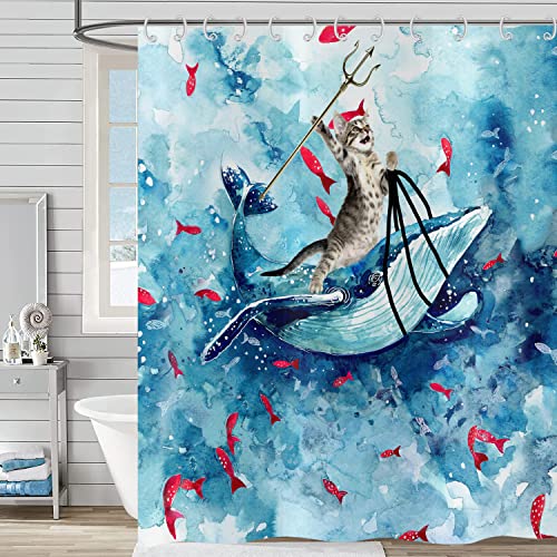 Hnmdmyi Duschvorhang Lustig Katze 180x240, Urkomische Katze Reitet Wal in Ozean Welle Duschvorhänge Niedliche Kinder Aquarell Blau Badewanne Vorhang Wasserdicht Polyester Stoff Waschbar Badevorhang Hnmdmyi Duschvorhang Lustig Katze 180x240, Urkomische Katze Reitet Wal in Ozean Welle Duschvorhänge Niedliche Kinder Aquarell Blau Badewanne Vorhang Wasserdicht Polyester Stoff Waschbar Badevorhang von Hnmdmyi