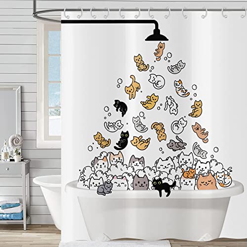 Hnmdmyi Duschvorhang Lustige Katze 180x180, Kinder Cartoon Tier Kätzchen Bunt Liebenswert Urkomisch Haustiere Badewanne Vorhang Wasserdicht Polyester Stoff Waschbar Badevorhang mit Haken von Hnmdmyi