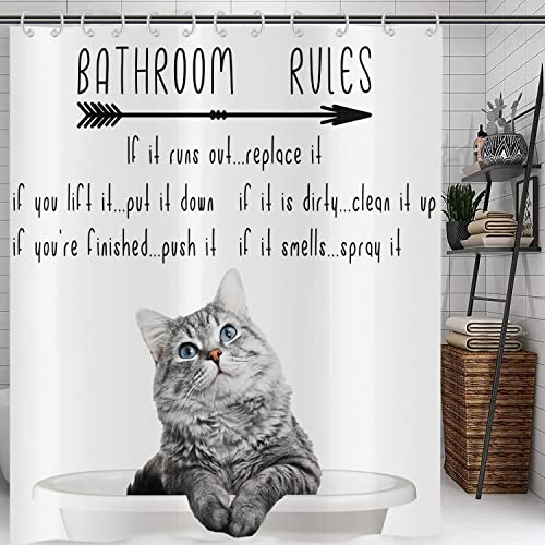 Hnmdmyi Duschvorhang Lustige Katze 240x180, Hilarious Katze Kätzchen Grau Badewanne Vorhang Motivierend Inspirierend Pädagogische Badezimmer Regeln Kinder Wasserdicht Stoff Waschbar Badevorhang Hnmdmyi Duschvorhang Lustige Katze 240x180, Hilarious Katze Kätzchen Grau Badewanne Vorhang Motivierend Inspirierend Pädagogische Badezimmer Regeln Kinder Wasserdicht Stoff Waschbar Badevorhang von Hnmdmyi