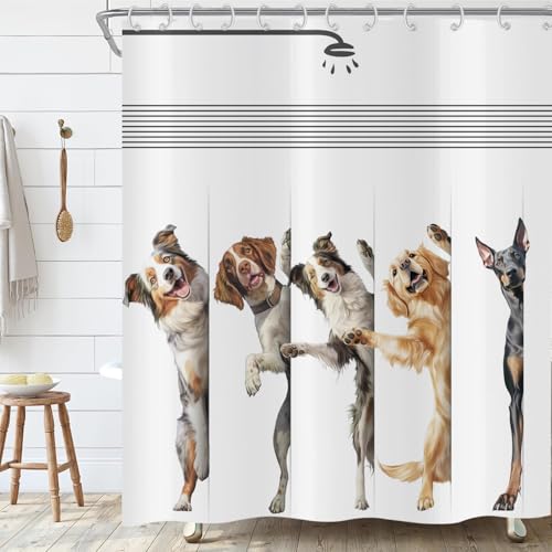 Hnmdmyi Duschvorhang Lustiger Hund 180x200, Kinder Schöne Welpe Haustiere Tier Badewanne Vorhang Wasserdicht Polyester Stoff Waschbar Badevorhang für Badezimmer mit Haken von Hnmdmyi