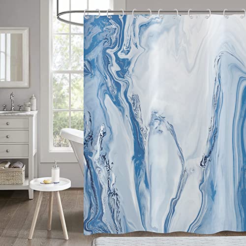 Hnmdmyi Duschvorhang Marmor 180x180, Blau und Weiß Duschvorhänge Abstrakte Flüssige Wellen Moderne Luxus Kunst Dekorative Badewanne Vorhang Wasserdicht Polyester Stoff Waschbar Badevorhang mit Haken von Hnmdmyi