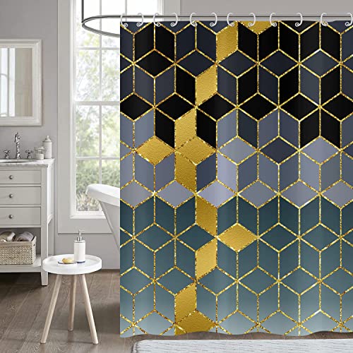 Hnmdmyi Duschvorhang Marmor Optik 120x200, Schwarz Grau Grün Ombre Badewanne Vorhang Gitter Geometrisch Glitzer Abstrakt Modern Luxus Kunst Wasserdicht Polyester Stoff Waschbar Badevorhang mit Haken von Hnmdmyi