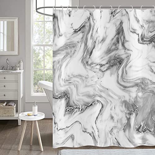 Hnmdmyi Duschvorhang Marmor Optik 180x200, Grau Weiß Duschvorhänge Abstrakt Modern Luxus Kunst Dekorative Badewanne Vorhang Wasserdicht Polyester Stoff Waschbar Badevorhang für Badezimmer mit Haken von Hnmdmyi