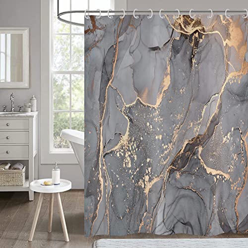 Hnmdmyi Duschvorhang Marmor Optik Grau 180x200, Glitzer Duschvorhänge Gold Riss Abstrakt Modern Luxus Kunst Badewanne Vorhang Wasserdicht Polyester Stoff Waschbar Badevorhang für Badezimmer mit Haken von Hnmdmyi