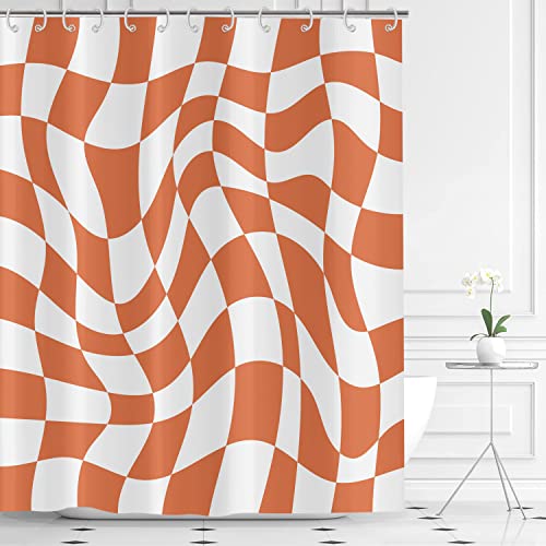 Hnmdmyi Duschvorhang Orange Groovy Schachbrett 180x180, 70s Retro Modern Abstrakt Psychedelisch Groovy Wellig Ästhetisch Hippie Funky Wasserdicht Polyester Stoff Waschbar Badewanne Vorhang mit Haken Hnmdmyi Duschvorhang Orange Groovy Schachbrett 180x180, 70s Retro Modern Abstrakt Psychedelisch Groovy Wellig Ästhetisch Hippie Funky Wasserdicht Polyester Stoff Waschbar Badewanne Vorhang mit Haken von Hnmdmyi