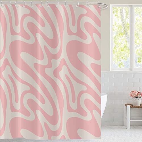 Hnmdmyi Duschvorhang Rosa 90x180, Abstrakt Retro 70er Jahre Duschvorhänge Modern Ästhetisch Wellig Wirbel Minimalistisch Mädchen Badewanne Vorhang Wasserdicht Polyester Stoff Waschbar Badevorhang Hnmdmyi Duschvorhang Rosa 90x180, Abstrakt Retro 70er Jahre Duschvorhänge Modern Ästhetisch Wellig Wirbel Minimalistisch Mädchen Badewanne Vorhang Wasserdicht Polyester Stoff Waschbar Badevorhang von Hnmdmyi