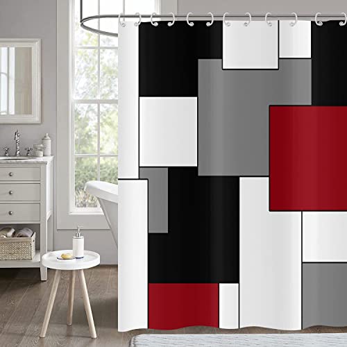 Hnmdmyi Duschvorhang Rot 180x200, Grau Schwarz und Weiß Duschvorhänge Moderne Geometrische Dekorative Badewanne Vorhang Wasserdicht Polyester Stoff Waschbar Badevorhang für Badezimmer mit Haken Hnmdmyi Duschvorhang Rot 180x200, Grau Schwarz und Weiß Duschvorhänge Moderne Geometrische Dekorative Badewanne Vorhang Wasserdicht Polyester Stoff Waschbar Badevorhang für Badezimmer mit Haken von Hnmdmyi