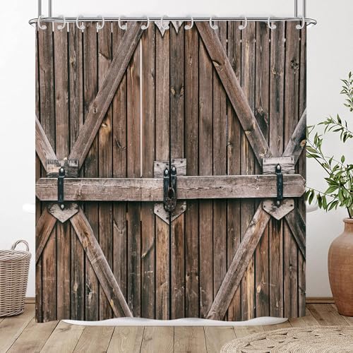 Hnmdmyi Duschvorhang Rustikal 120x200, Bauernhaus Holz Garage Scheunentür Duschvorhänge Braun Land Vintage Kunstwerk Badewanne Vorhang Wasserdicht Polyester Stoff Waschbar Badevorhang mit Haken Hnmdmyi Duschvorhang Rustikal 120x200, Bauernhaus Holz Garage Scheunentür Duschvorhänge Braun Land Vintage Kunstwerk Badewanne Vorhang Wasserdicht Polyester Stoff Waschbar Badevorhang mit Haken von Hnmdmyi