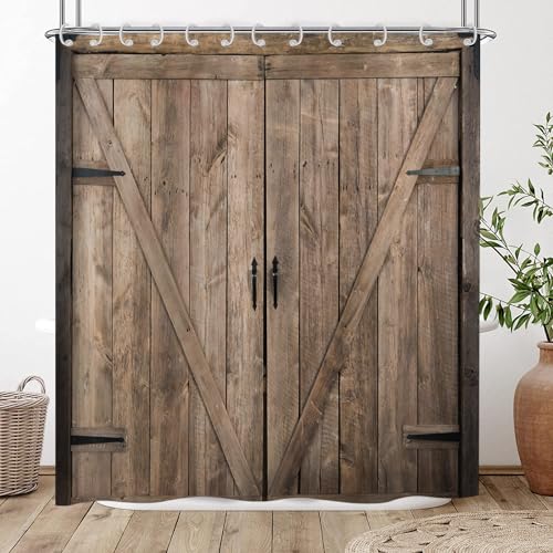 Hnmdmyi Duschvorhang Rustikal 180x200, Bauernhaus Holz Garage Scheunentür Duschvorhänge Braun Land Vintage Kunstwerk Badewanne Vorhang Wasserdicht Polyester Stoff Waschbar Badevorhang mit Haken Hnmdmyi Duschvorhang Rustikal 180x200, Bauernhaus Holz Garage Scheunentür Duschvorhänge Braun Land Vintage Kunstwerk Badewanne Vorhang Wasserdicht Polyester Stoff Waschbar Badevorhang mit Haken von Hnmdmyi