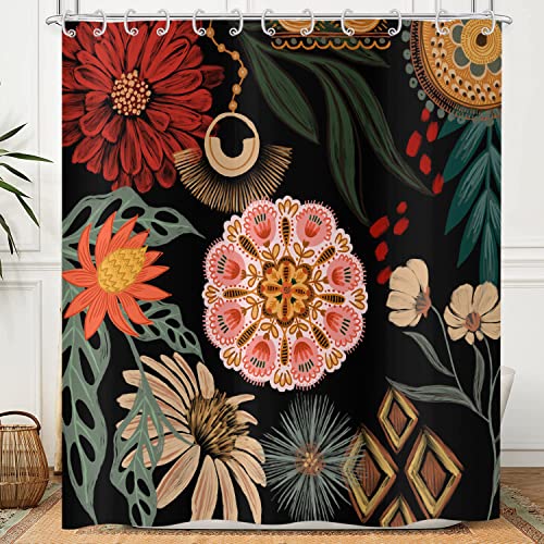 Hnmdmyi Duschvorhang Schwarz Boho Blumen 90x180, Vintage Abstrakt Bohème Blume Botanisch Badewanne Vorhang Mid Century Modern Ästhetisch Retro Wasserdicht Polyester Stoff Waschbar Badevorhang Hnmdmyi Duschvorhang Schwarz Boho Blumen 90x180, Vintage Abstrakt Bohème Blume Botanisch Badewanne Vorhang Mid Century Modern Ästhetisch Retro Wasserdicht Polyester Stoff Waschbar Badevorhang von Hnmdmyi
