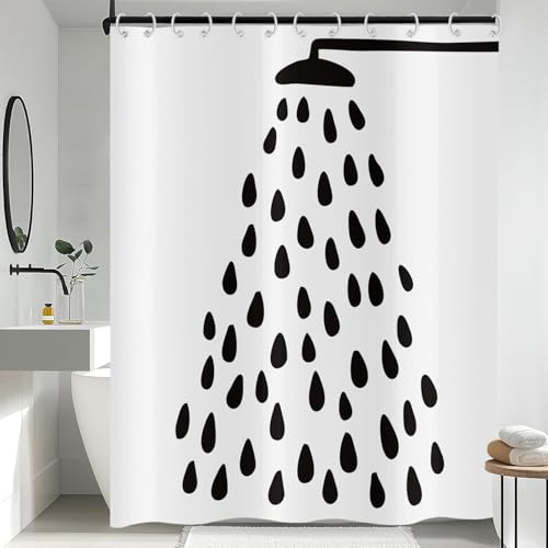 Hnmdmyi Duschvorhang Schwarz Weiß 120x200, Moderner Lustiger Duschkopf und Wassertropfen Badewanne Vorhang Wasserdicht Polyester Stoff Waschbar Badevorhang für Badezimmer mit Haken Hnmdmyi Duschvorhang Schwarz Weiß 120x200, Moderner Lustiger Duschkopf und Wassertropfen Badewanne Vorhang Wasserdicht Polyester Stoff Waschbar Badevorhang für Badezimmer mit Haken von Hnmdmyi