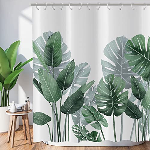 Hnmdmyi Duschvorhang Tropische Blätter 120x180, Grüne Palme Bananenblätter Duschvorhänge Dschungel Pflanze Botanisch Natur Badewanne Vorhang Wasserdicht Polyester Stoff Waschbar Badevorhang mit Haken von Hnmdmyi