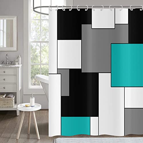 Hnmdmyi Duschvorhang Türkis 180x200, Grau Schwarz und Weiß Duschvorhänge Moderne Geometrische Dekorative Badewanne Vorhang Wasserdicht Polyester Stoff Waschbar Badevorhang für Badezimmer mit Haken Hnmdmyi Duschvorhang Türkis 180x200, Grau Schwarz und Weiß Duschvorhänge Moderne Geometrische Dekorative Badewanne Vorhang Wasserdicht Polyester Stoff Waschbar Badevorhang für Badezimmer mit Haken von Hnmdmyi