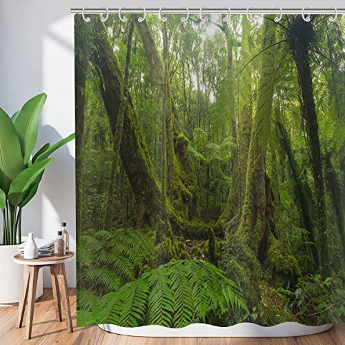 Hnmdmyi Duschvorhang Wald 180x200, Tropischer Dschungel Regenwald Grüner Baum Pflanze Natur Landschaft Szenerie Badewanne Vorhang Wasserdicht Polyester Stoff Waschbar Badevorhang für Badezimmer von Hnmdmyi