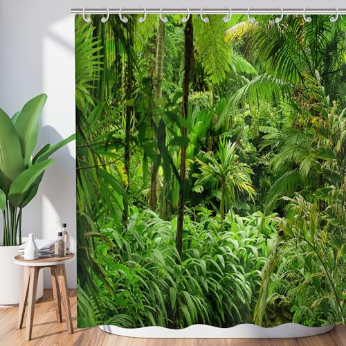 Hnmdmyi Duschvorhang Wald 180x200, Tropischer Dschungel Regenwald Grüner Baum Pflanze Natur Landschaft Szenerie Badewanne Vorhang Wasserdicht Polyester Stoff Waschbar Badevorhang für Badezimmer von Hnmdmyi