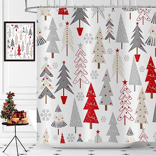 Hnmdmyi Duschvorhang Weihnachten 180x180, Rot Grau Beige Weihnachtsbäume Sterne Winter Schneeflocke Frohes Neues Jahr Urlaub Badewanne Vorhang Wasserdicht Polyester Stoff Waschbar Badevorhang Hnmdmyi Duschvorhang Weihnachten 180x180, Rot Grau Beige Weihnachtsbäume Sterne Winter Schneeflocke Frohes Neues Jahr Urlaub Badewanne Vorhang Wasserdicht Polyester Stoff Waschbar Badevorhang von Hnmdmyi