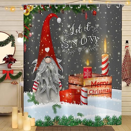 Hnmdmyi Duschvorhang Weihnachten 180x200, Niedliche GNOME Let It Snow Winter Weihnachten Urlaub Badewanne Vorhang Wasserdicht Polyester Stoff Waschbar Badevorhang für Badezimmer mit Haken von Hnmdmyi