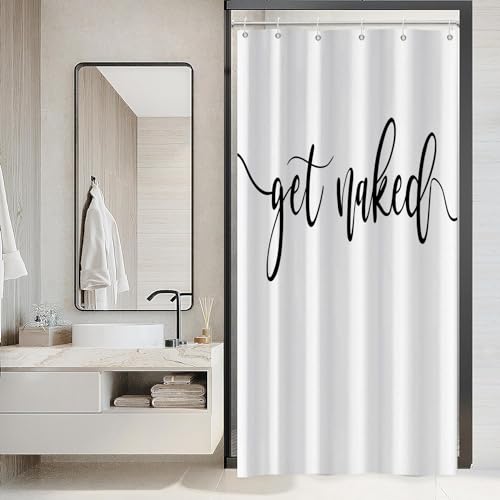 Hnmdmyi Duschvorhang Weiß 90x180, Schwarz Art Font Words Get Naked Duschvorhänge Funny Quotes Schöne und Coole Badewanne Vorhang Wasserdicht Polyester Stoff Waschbar Badevorhang mit Haken Hnmdmyi Duschvorhang Weiß 90x180, Schwarz Art Font Words Get Naked Duschvorhänge Funny Quotes Schöne und Coole Badewanne Vorhang Wasserdicht Polyester Stoff Waschbar Badevorhang mit Haken von Hnmdmyi