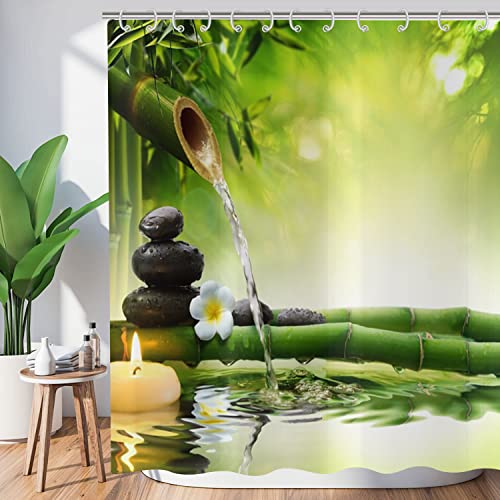 Hnmdmyi Duschvorhang Zen Garten 180x180, Spa Grüner Bambus Schwarzer Stein Weiße Blume Badewanne Vorhang Japanische Meditation Entspannend Wasserdicht Polyester Stoff Waschbar Badevorhang mit Haken Hnmdmyi Duschvorhang Zen Garten 180x180, Spa Grüner Bambus Schwarzer Stein Weiße Blume Badewanne Vorhang Japanische Meditation Entspannend Wasserdicht Polyester Stoff Waschbar Badevorhang mit Haken von Hnmdmyi