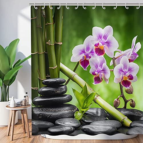 Hnmdmyi Duschvorhang Zen Garten 180x200, Spa Grüner Bambus Schwarzer Stein Lila Blume Badewanne Vorhang Japanische Meditation Entspannend Wasserdicht Polyester Stoff Waschbar Badevorhang mit Haken Hnmdmyi Duschvorhang Zen Garten 180x200, Spa Grüner Bambus Schwarzer Stein Lila Blume Badewanne Vorhang Japanische Meditation Entspannend Wasserdicht Polyester Stoff Waschbar Badevorhang mit Haken von Hnmdmyi