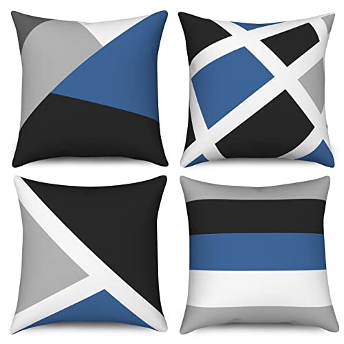 Hnmdmyi Kissenbezug Blau 50x50 4er Set, Grau und Schwarz Modern Abstrakt Streifen Einfach Geometrisch Dekorative Kissenbezüge Leinen Kissenhülle für Sofa Couch Bett Garten Outdoor Home Decor Hnmdmyi Kissenbezug Blau 50x50 4er Set, Grau und Schwarz Modern Abstrakt Streifen Einfach Geometrisch Dekorative Kissenbezüge Leinen Kissenhülle für Sofa Couch Bett Garten Outdoor Home Decor von Hnmdmyi