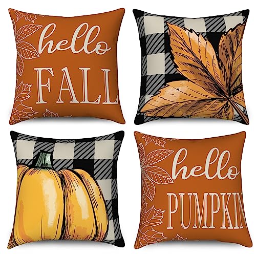 Hnmdmyi Kissenbezug Herbst 40x40 4er Set, Büffel Plaid Kürbis und Ahornblatt Bauernhaus Thanksgiving Dekorative Kissenbezüge Orange Gelb Leinen Kissenhülle für Sofa Couch Garten Outdoor Home Decor Hnmdmyi Kissenbezug Herbst 40x40 4er Set, Büffel Plaid Kürbis und Ahornblatt Bauernhaus Thanksgiving Dekorative Kissenbezüge Orange Gelb Leinen Kissenhülle für Sofa Couch Garten Outdoor Home Decor von Hnmdmyi