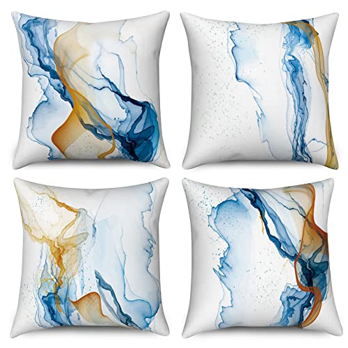 Hnmdmyi Kissenbezug Marmor 40x40 4er Set, Blau Abstrakt Marmor Textur Tinte Dekorative Kissenbezüge Aquarell Moderne Kunst Leinen Kissenhülle für Sofa Couch Bett Garten Outdoor Home Decor Hnmdmyi Kissenbezug Marmor 40x40 4er Set, Blau Abstrakt Marmor Textur Tinte Dekorative Kissenbezüge Aquarell Moderne Kunst Leinen Kissenhülle für Sofa Couch Bett Garten Outdoor Home Decor von Hnmdmyi