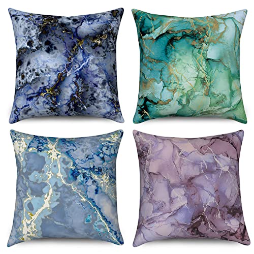 Hnmdmyi Kissenbezug Marmor 45x45 4er Set, Marineblau Grün Lila Abstrakt Marmor Textur Tinte Dekorative Kissenbezüge Aquarell Moderne Kunst Leinen Kissenhülle für Sofa Couch Garten Outdoor Home Decor Hnmdmyi Kissenbezug Marmor 45x45 4er Set, Marineblau Grün Lila Abstrakt Marmor Textur Tinte Dekorative Kissenbezüge Aquarell Moderne Kunst Leinen Kissenhülle für Sofa Couch Garten Outdoor Home Decor von Hnmdmyi