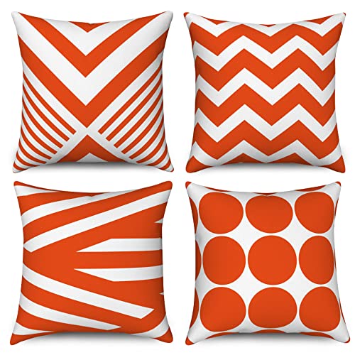 Hnmdmyi Kissenbezug Orange 40x40 4er Set, Modernes Abstraktes Geometrisches Muster Dekorative Kissenbezüge Leinen Quadratische Kissenhülle für Sofa Couch Bett Garten Outdoor Home Decor von Hnmdmyi