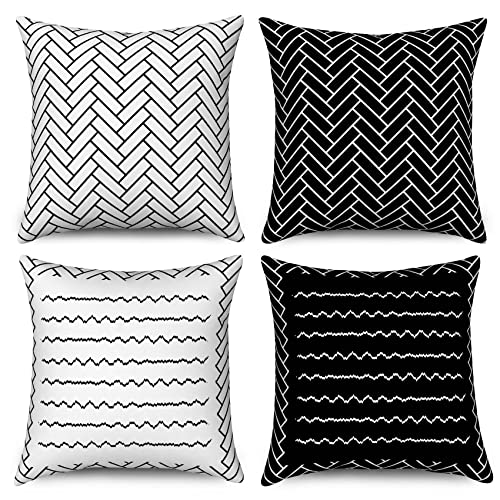 Hnmdmyi Kissenbezug Schwarz und Weiß 45x45 4er Set, Boho Kissenbezüge Modernes Geometrisches Muster Dekorative Leinen Kissenhülle für Sofa Couch Bett Garten Outdoor Home Decor Hnmdmyi Kissenbezug Schwarz und Weiß 45x45 4er Set, Boho Kissenbezüge Modernes Geometrisches Muster Dekorative Leinen Kissenhülle für Sofa Couch Bett Garten Outdoor Home Decor von Hnmdmyi