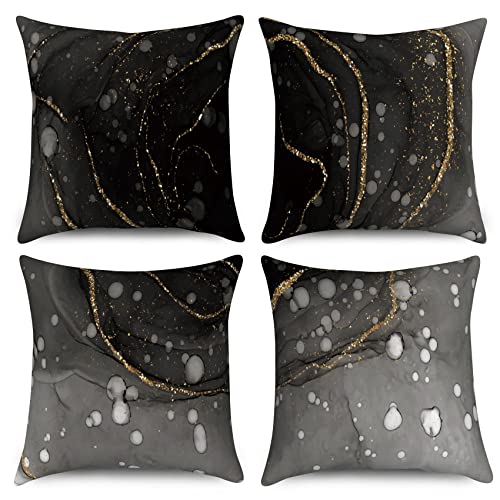Kissenbezug Marmor 45x45 4er Set, Hnmdmyi Schwarz Grau Gold Abstrakt Marmor Textur Tinte Dekorative Kissenbezüge Aquarell Moderne Kunst Leinen Kissenhülle für Sofa Couch Bett Garten Outdoor Home Decor Kissenbezug Marmor 45x45 4er Set, Hnmdmyi Schwarz Grau Gold Abstrakt Marmor Textur Tinte Dekorative Kissenbezüge Aquarell Moderne Kunst Leinen Kissenhülle für Sofa Couch Bett Garten Outdoor Home Decor von Hnmdmyi