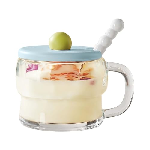 300ml Glas Frühstücksbecher, Klarglas Kaffeebecher mit Deckel und Rührlöffel Kristallglas, Groß Kaffeetassen Set, Latte Macchiato Gläser Set, Jumbotasse Kaffeebecher für Kaffee Milch Joghurt 300ml Glas Frühstücksbecher, Klarglas Kaffeebecher mit Deckel und Rührlöffel Kristallglas, Groß Kaffeetassen Set, Latte Macchiato Gläser Set, Jumbotasse Kaffeebecher für Kaffee Milch Joghurt von Hnonoxy