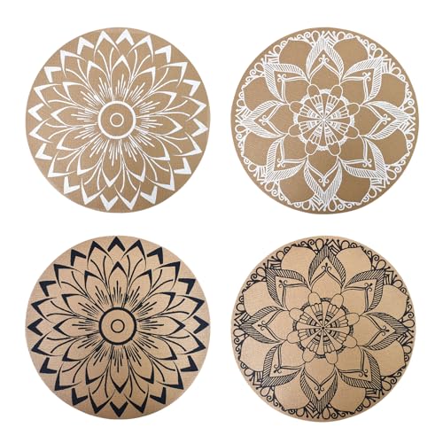 4 Stück Runde Tischsets im Boho-Stil, rutschfest Waschbar Hitzebeständig Leinen Stoff Tischsets Retro Tisch Dekor Matten, Tischsets aus Jute mit Mandala-Design, für Esszimmer, Küche, Hochzeit von Hnonoxy