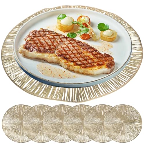 6 Stück Set Rund PVC Platzset Abwaschbar Platzsets Tischsets Gold Hitzebeständige 38cm Platzdeckchen Abwaschbar rutschfest Platzteller Gold Rund Ideal für Weihnachten Hochzeit Küche Party von Hnonoxy
